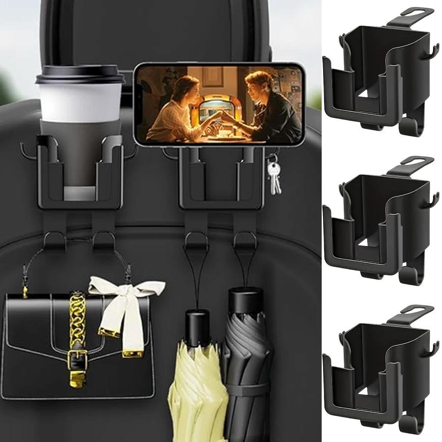 Car Seat Hook Headrest Hanger Multifunctional Auto Back Seat Organizer Phone Holder Cup Holder Storage Car Interior Accessories
