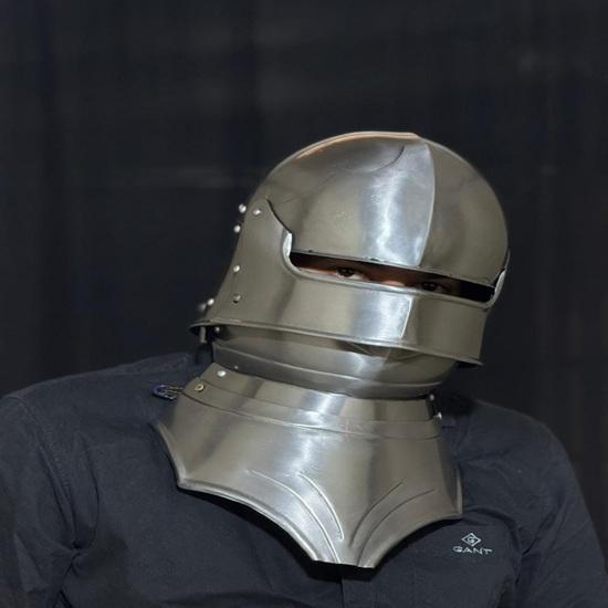 Handmade Steel Sallet Helmet with Gorget Medieval Knight Armor Cosplay Costume Wearable Gift