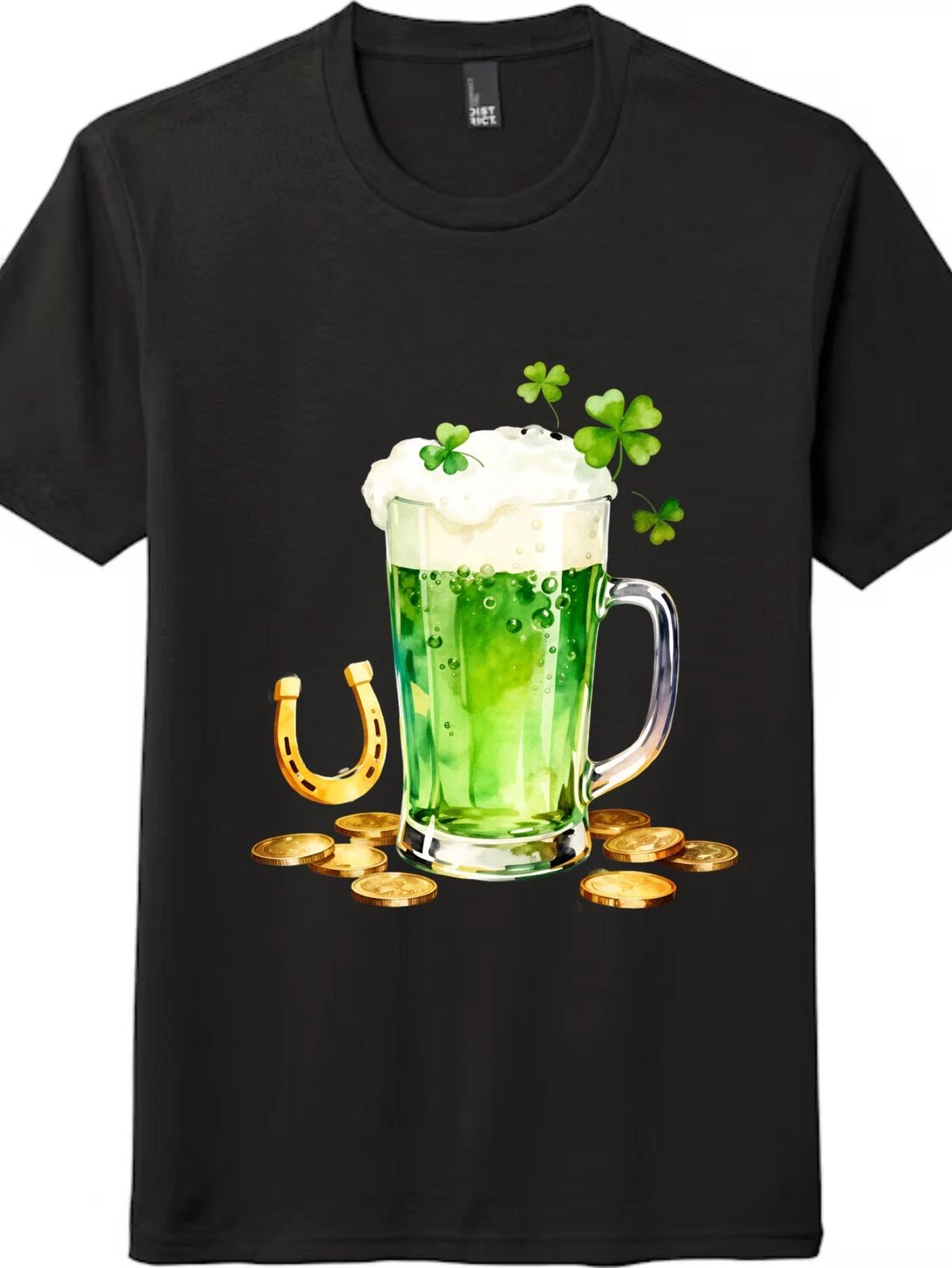 St. Patrick s Day Green Beer Graphic T-Shirt-Lucky Shamrock Unisex Tee M