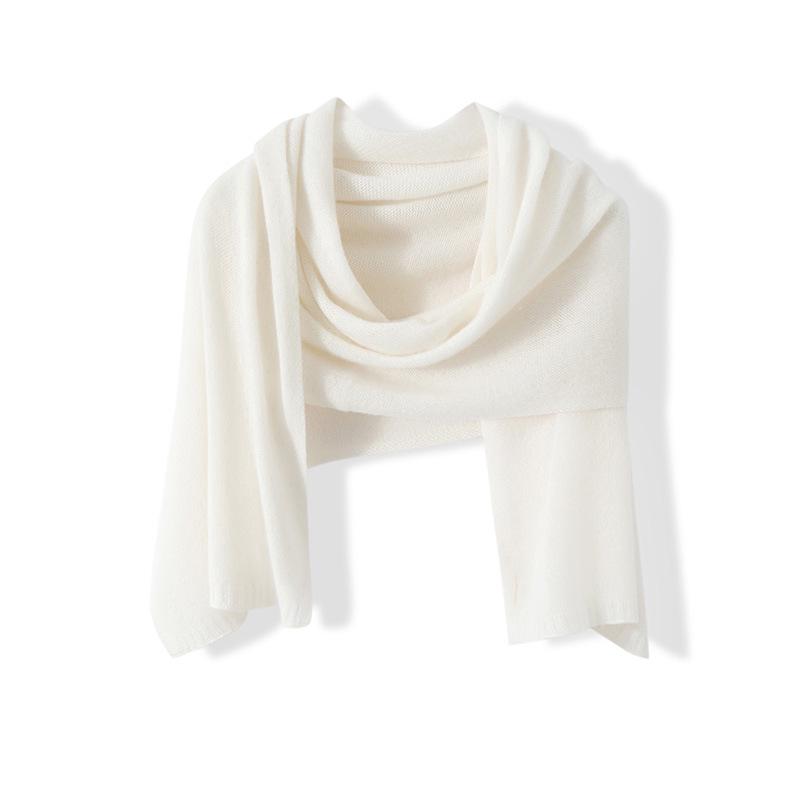 Women's 100% Pure Cashmere Solid Color Knit Shawl - Warm Fashion for Autumn & Winter