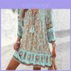 Boho Blumenkleid mit V-Ausschnitt und langen Ärmeln für den Sommerurlaub