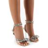 2023 Large Size Women's Roman Square Toe Sandals with Rhinestone Bow and Wine Glass Heel, Sizes 35-43