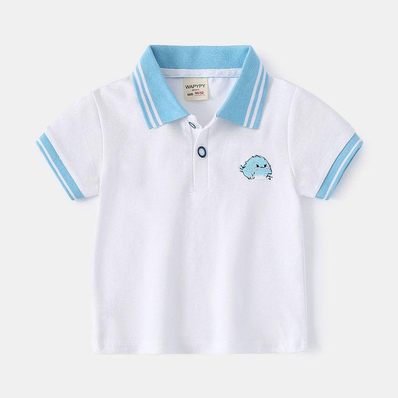 Children's Embroidery Animal Short Sleeve T-shirt Clothes K-style Children's Clothing Summer Boys' Polo Collar Top Baby Boys' Polo Shirt