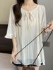 Women's Plus Size Summer French Style Slimming Loose Blouses Lantern Sleeve Chiffon Shirt Button Up Tops T-shirts