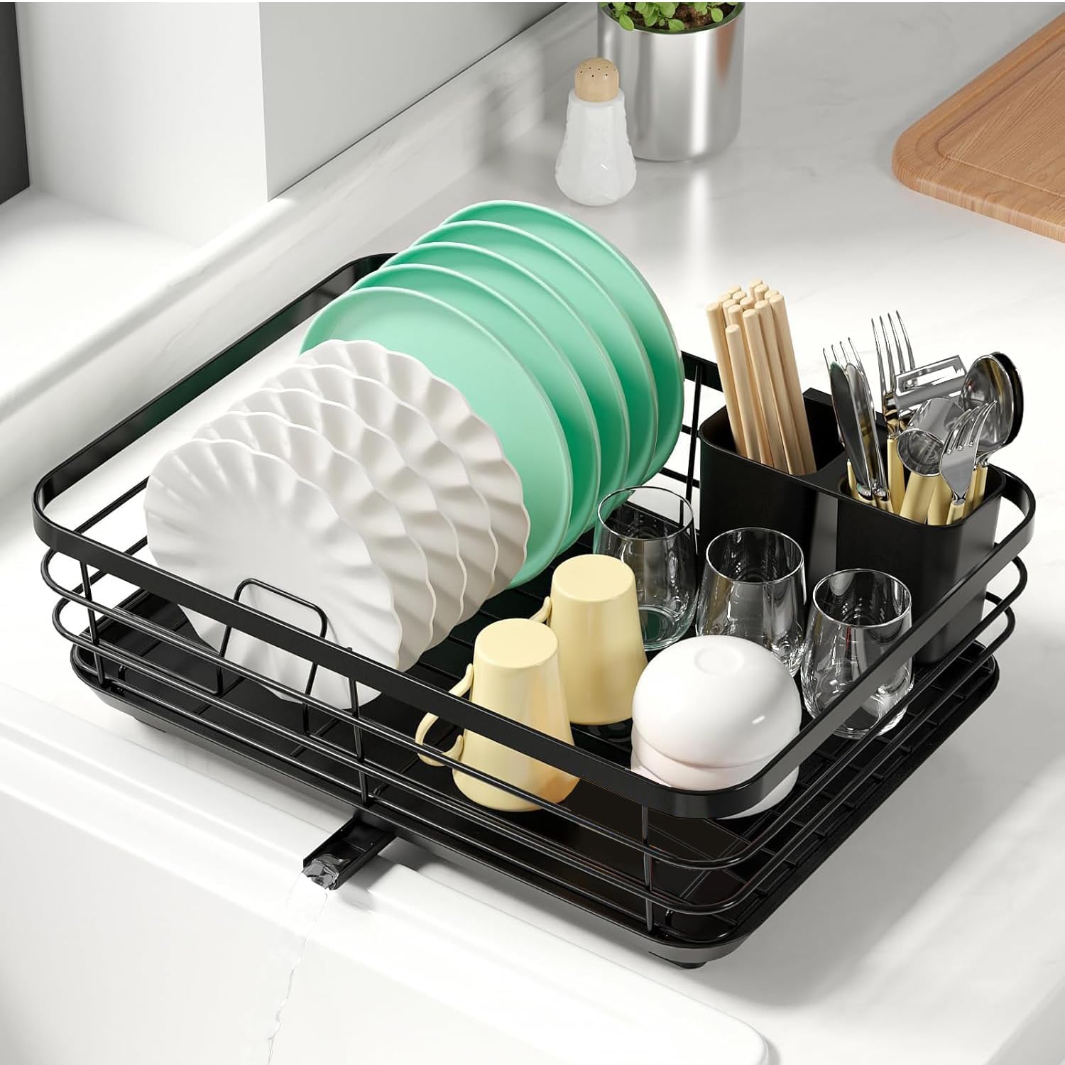 

HASONA Dish Horizontal Dish Dish Drying Automatic Large Kitchen Water Dish Dish Chopstick Easy to Space Black Drainer, Drainer, Rack, Drainage, чёрный