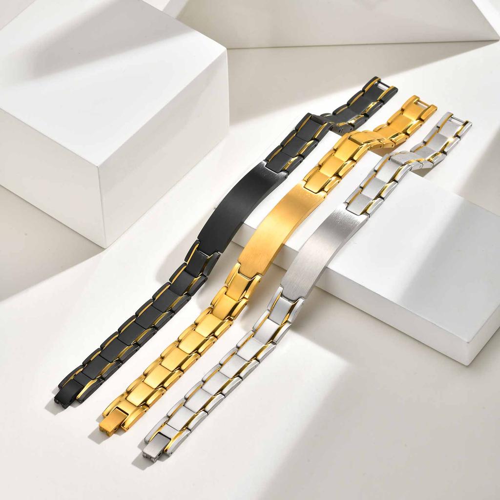 Custom Name Text Engraved Bracelet for Men, Stainless Steel Watch Strap Chain Bangle, Personalized Customized Medical ID Jewelry