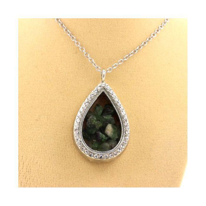 Pierres et Minéraux. Collier Grenat Tsavorite brut. Modèle goutte.