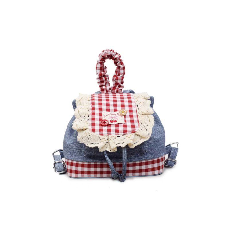 

Beautiful Girl Plaid Canvas Bag Women 2025 New Trendy Fashion Preppy Backpack Cartoon Cute Backpack Red