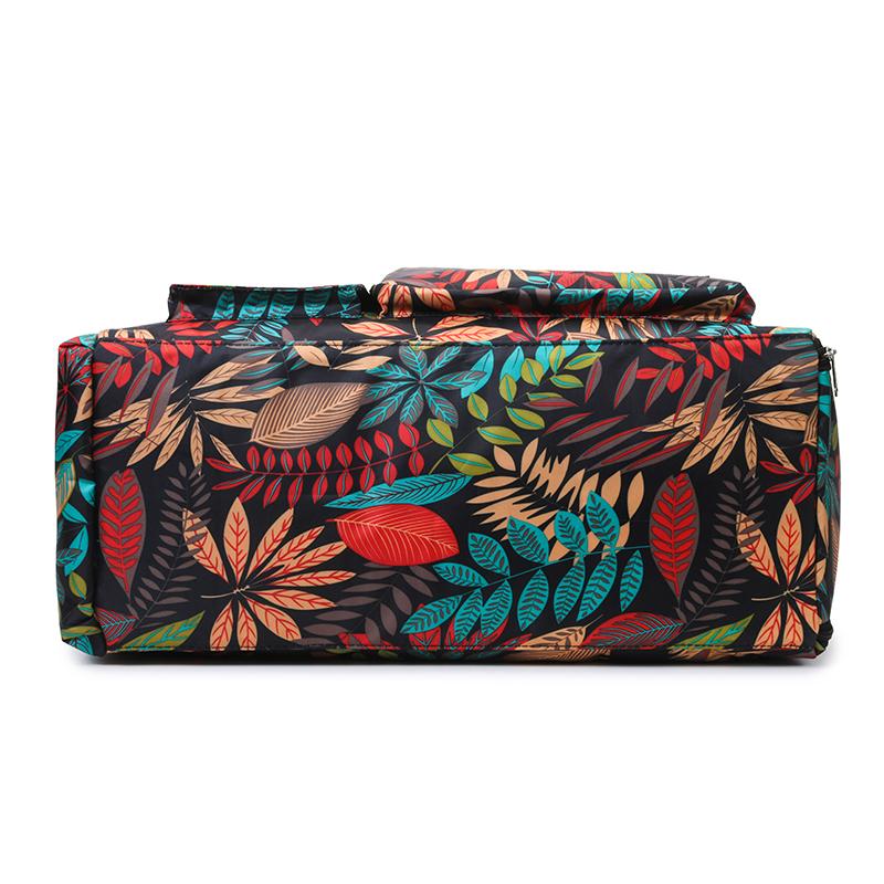 Oxford Fabric Travel Duffel Bag with Leaf Print Multiple Pockets Waterproof Gym Weekender Bag
