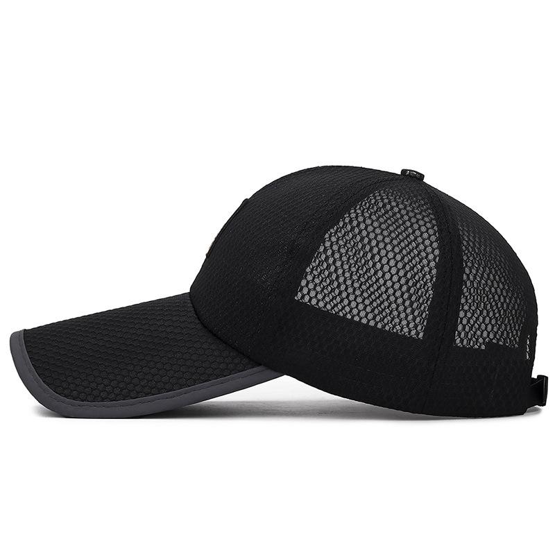 Sommer-Baseballkappe mit verlängerter Krempe und vollem Netz, atmungsaktive Sonnenschutz-Netzkappe für den Außenbereich, für Männer und Frauen, Lederetikett, Sonnenschutz, großer Rand, Sommerhut