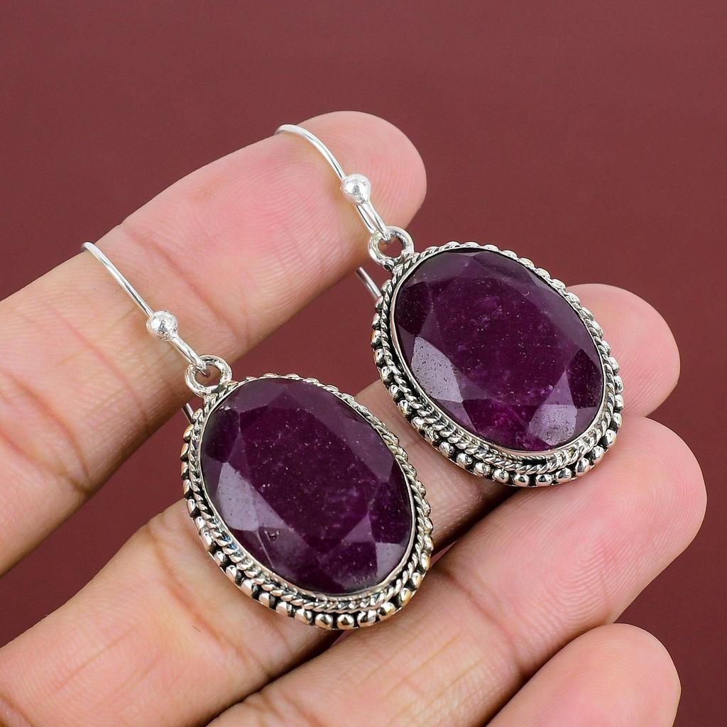 Faceted Kashmir Ruby Earring 925 Sterling Silver Earring Handmade Earrings Genuine Gemstone Earring Wonderful Vintage Jewelry Gifts For Wife