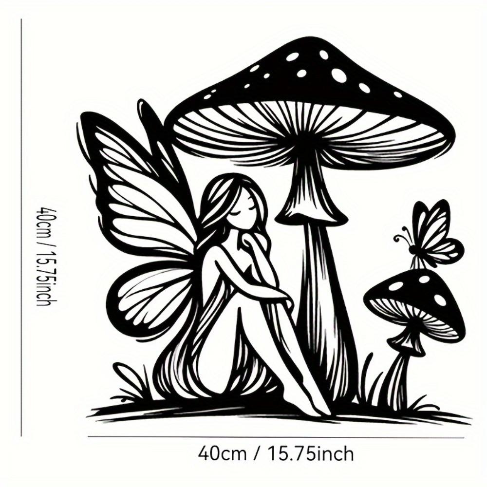 40x40cm Metal Mushroom Angel Girl Wall Art, Hanging Sculpture for Home Decor, Unique Modern Iron Craft Gift
