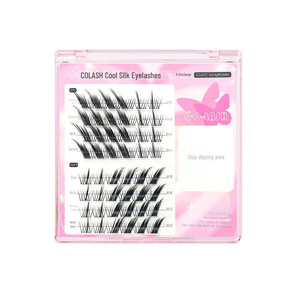 Silk Fox Eye False Eyelashes: Black Stem, Slanted Flying Design, Thick Single Cluster, Self-grafted Style.