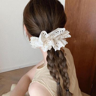 Koreanische Frauen Mädchen Spitze Schleife Elastische Haargummis Süßer Blumendruck Haar Stirnbänder Niedliche Pferdeschwanz Haaraccessoires
