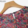 ZANZEA Women Loose Round Neck 3/4 Sleeve Casual Print Blouse