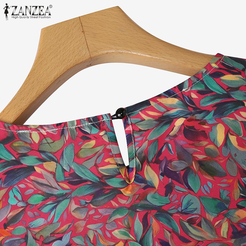 ZANZEA Women Loose Round Neck 3/4 Sleeve Casual Print Blouse
