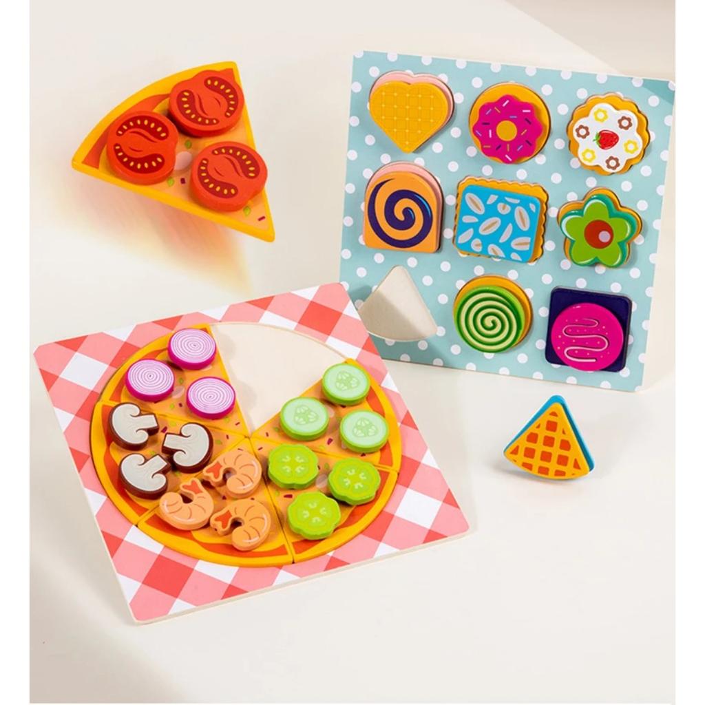Kids Wooden Kitchen Toy Pretends Play Cutting Pizza Game Simulation Make Cookies Dessert Food Creative Education Toys Girls Gift