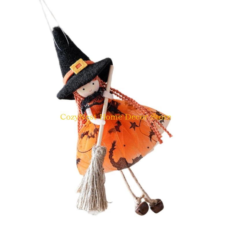 92MF Festival Flannel Witch Broom Angel Girl Ornament Home Christmas Halloweens Decoration