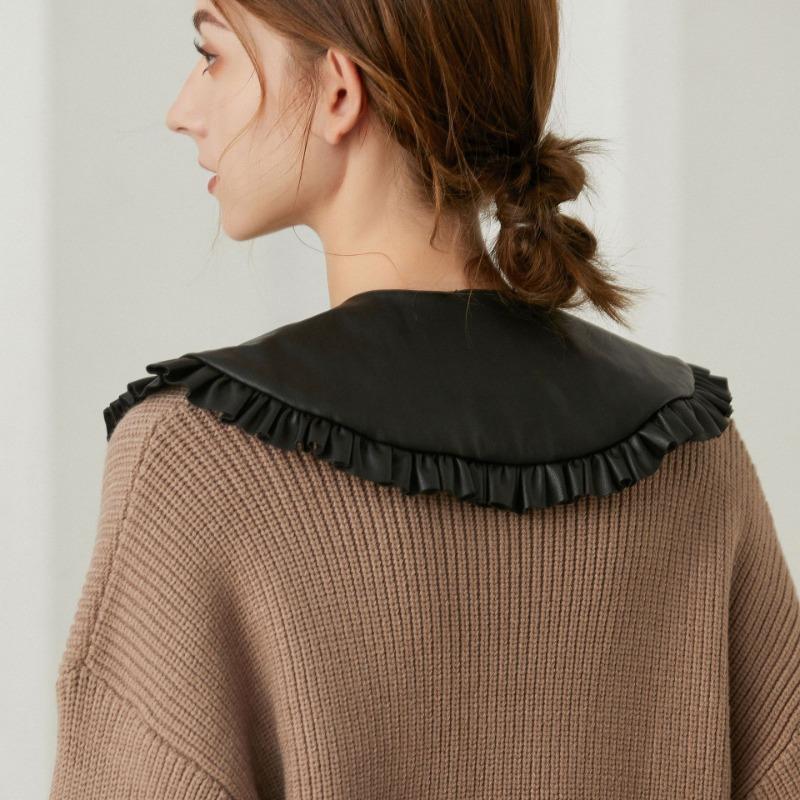 Fashion Black PU Leather Fake Collar Small Shawl for Winter Sweater Removable Shirt Detachable Collar Fuax Cols Accessories