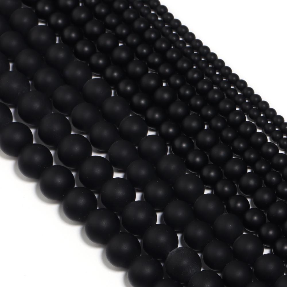 1 Strand 4/6/8/10/12mm Black Frosted Glass Stone Beads Round Loose Spaced Bead For DIY Handmade Bracelet Necklace Jewelry Making