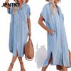 JPNTKY Mode Zomer Lente Effen Kleur Print Korte Mouw POLO Kraag Casual Jurken
