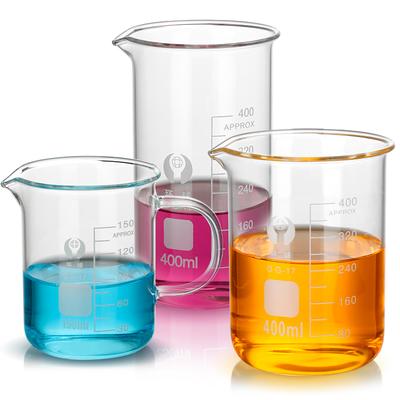 50/100/25/250ml/150ml/200ml G3.3 Borosilicate Glass Low Form Beaker Chemistry Lab Heavy Wall Heat-resist Scaled Measuring Cup
