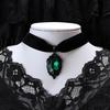 Gothic Venom Crystal Cameo Necklace For Women Fashion Witch  Accessorie Gift Goth Alternative Green Crystal Velvet Choker