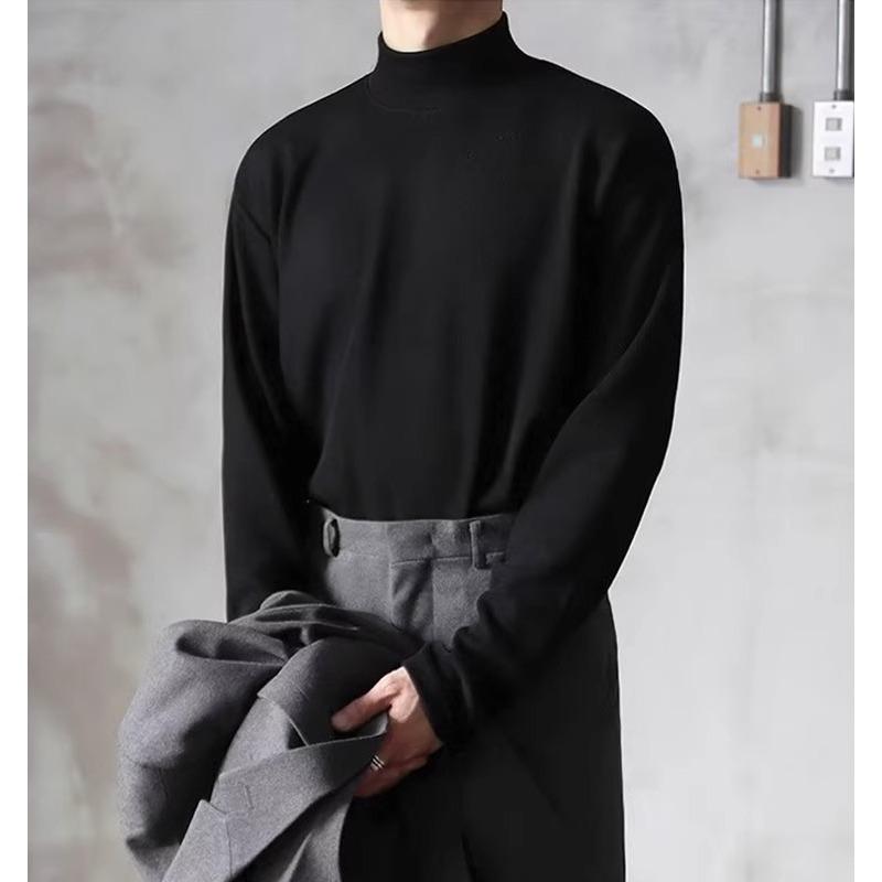 Camiseta Básica de Cuello Medio y Cuello Alto para Hombre Ropa de Otoño Invierno Interior de Terciopelo Alemán Camiseta de Manga Larga Sobre la Ropa Ropa Interior Térmica de Moda
