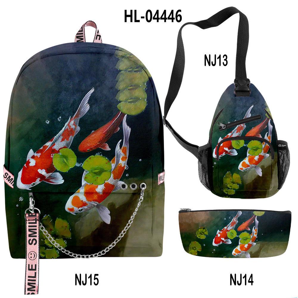 Classico Novità Divertente Cool Carpa Dorata Stampa 3D Set da 3pz Zaini Scolastici multifunzione Zaino da Viaggio Borsa a Petto Astuccio