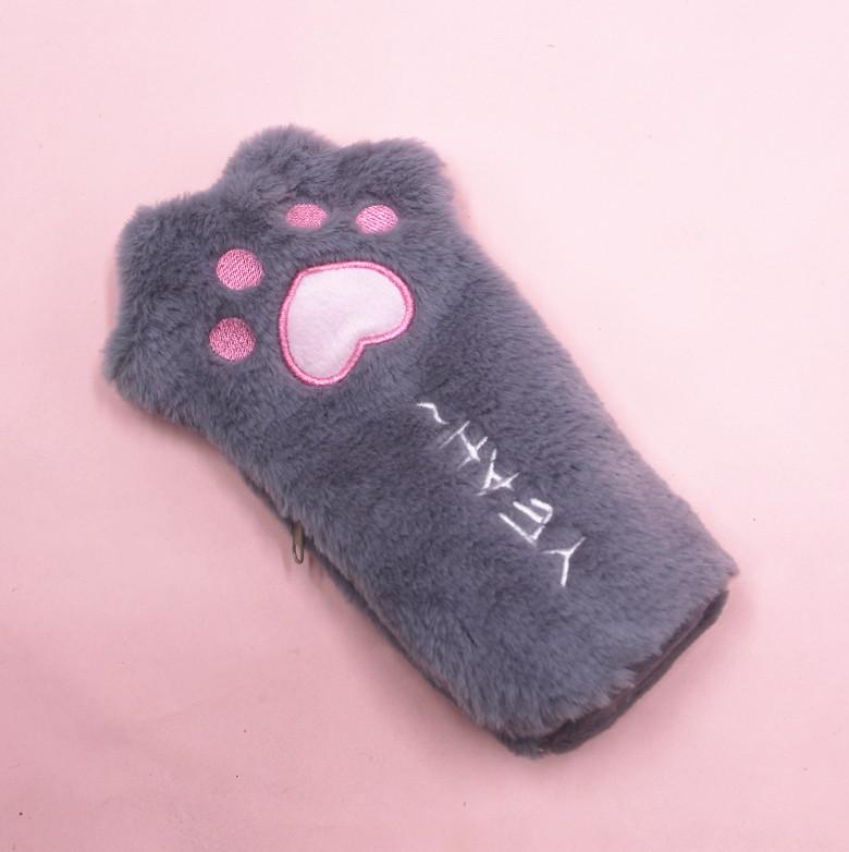 Korean Style Cute Cat Paw Plush Pencil Case - Large Capacity Student Stationery Bag