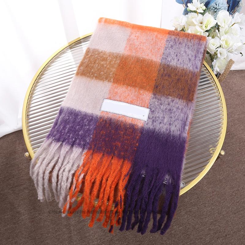 Men's and Women's Autumn and Winter Scarf Fashionable Warm Rainbow Plaid Shawl Tassel Thickened Mohair Scarf