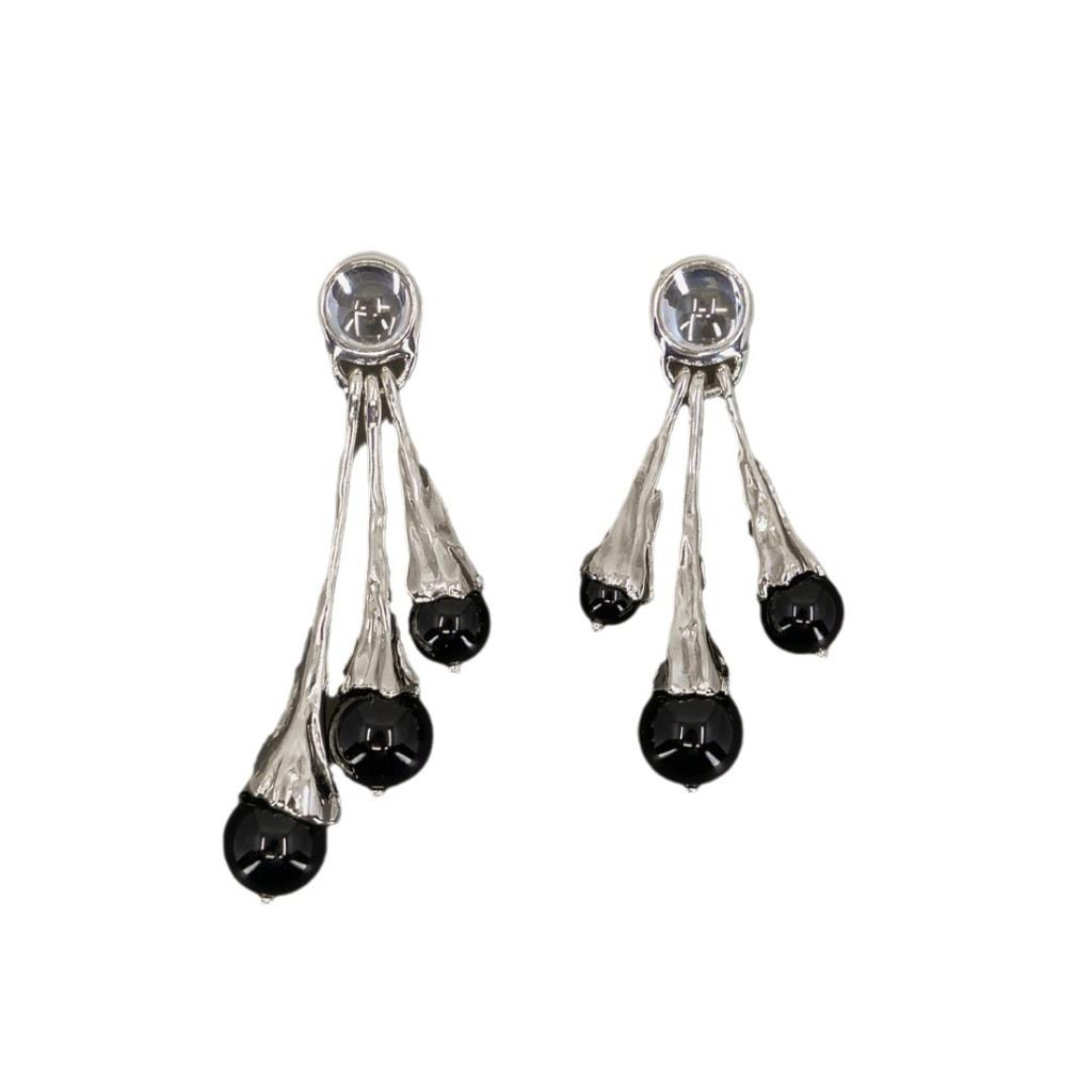 Niche Design Sense Temperament Personality Black Agate Earrings Versatile Earrings High-End Unique Earrings