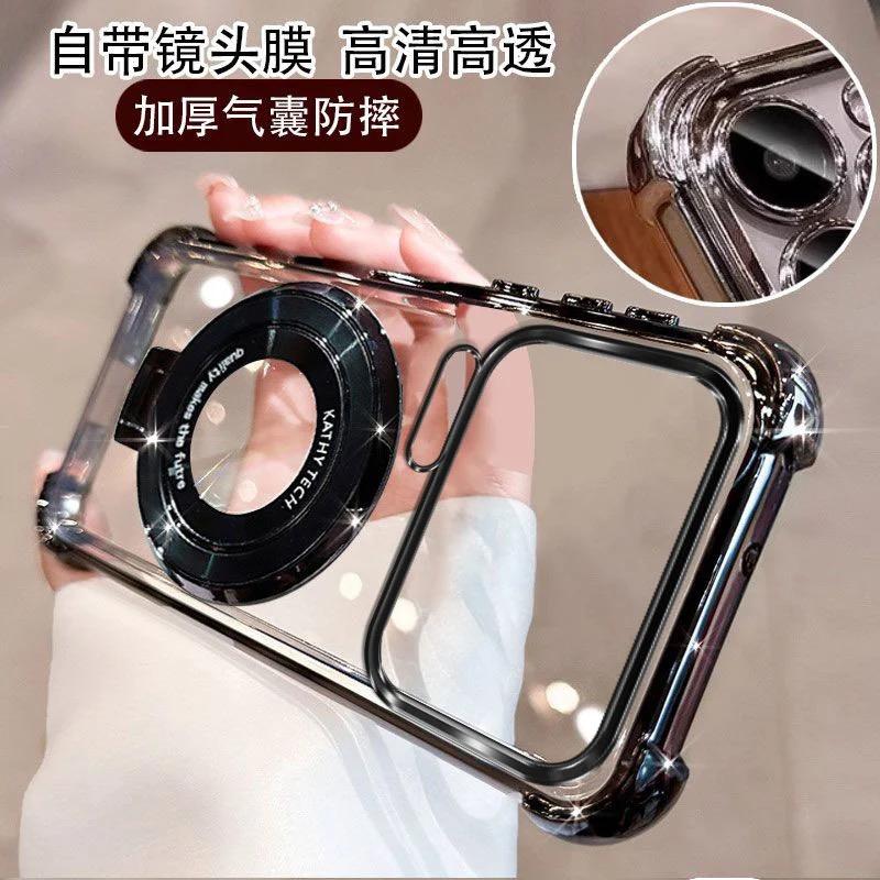 For Xiaomi 17 ProMax 15 T Pro 14T 13T PRO Transparent Plating Shockproof Magnetic Holder Case For Magsafe Gyro Stand Cover