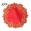 Winter Holiday Party Tableware Christmas Embroidered Placemat, Red And Gold Snowflake Table Decorations for Home Mat, Heat Resistant Polyester