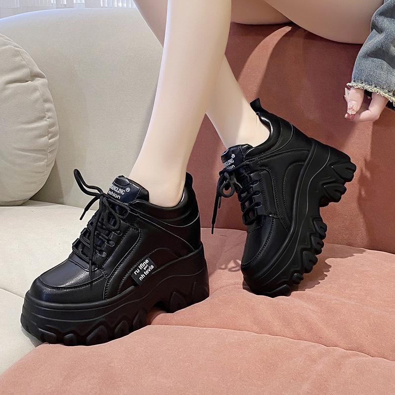 Platform Heel Heightening Shoes for Ladies Spring and Autumn Fashion Lace-up Sports Casual Shoes