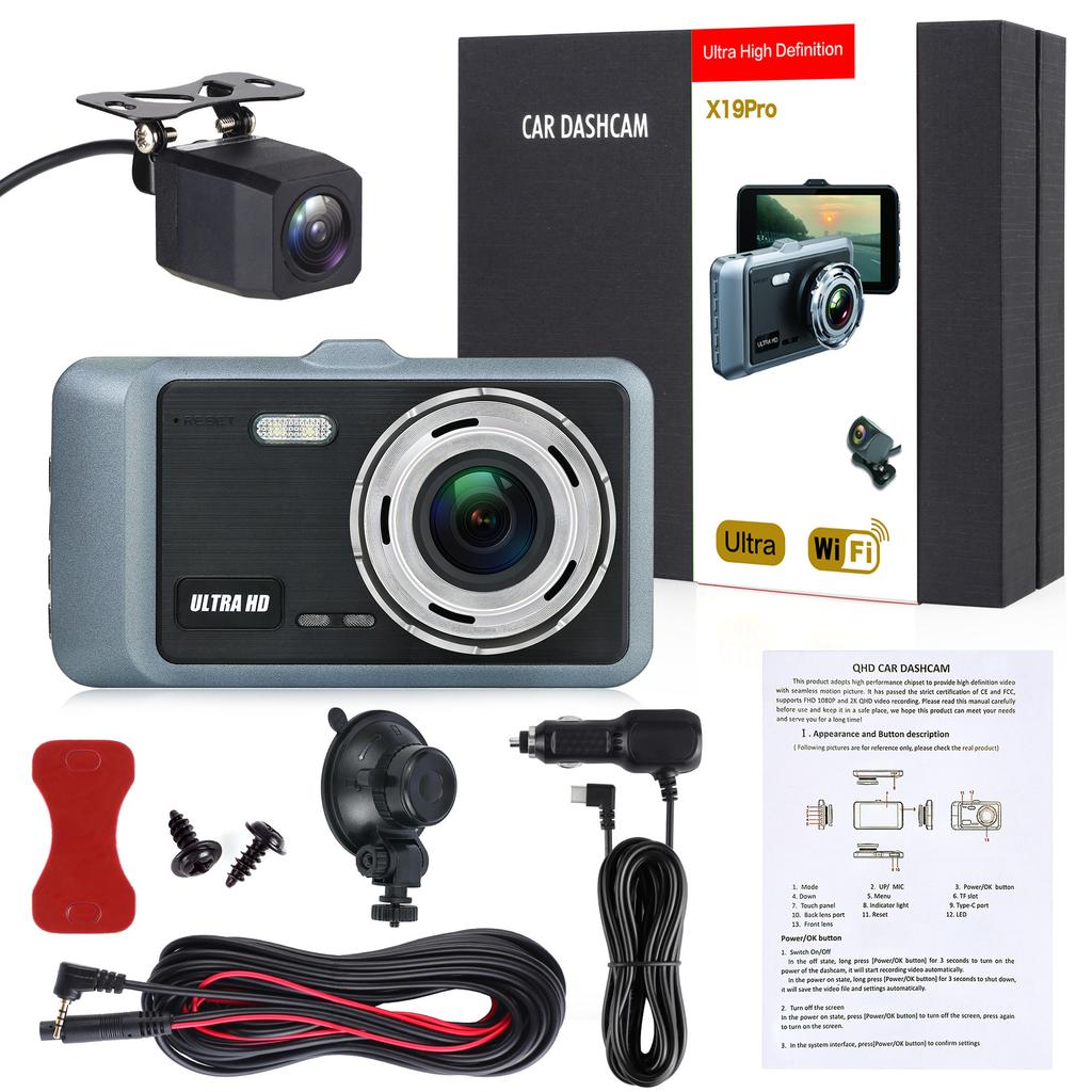 2K 4,0-Zoll Hochauflösender Fahrrekorder WIFI Drahtlose Handy-Verbindung Auto Dual-Objektiv Dual-Aufnahme