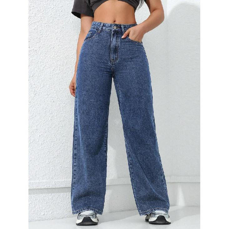 Jeans Donna Vintage Pantaloni Gamba Larga Denim Vita Alta Lavati Distressed Basic Pantaloni Dritti Streetwear Lunghezza Pavimento