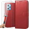 Maciņš - Ādas efekts - Redmi Note 12 Pro+ - Sarkans - Iekļauti 2 rūdīti stikli - Daļēji ciets