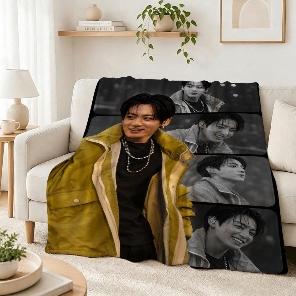 Stylish Man Yellow Jacket Portrait Pattern Blanket Warm Comfortable Fleece Blanket For Living Room Office Nap Lightweight Home Decor Halloween Gift