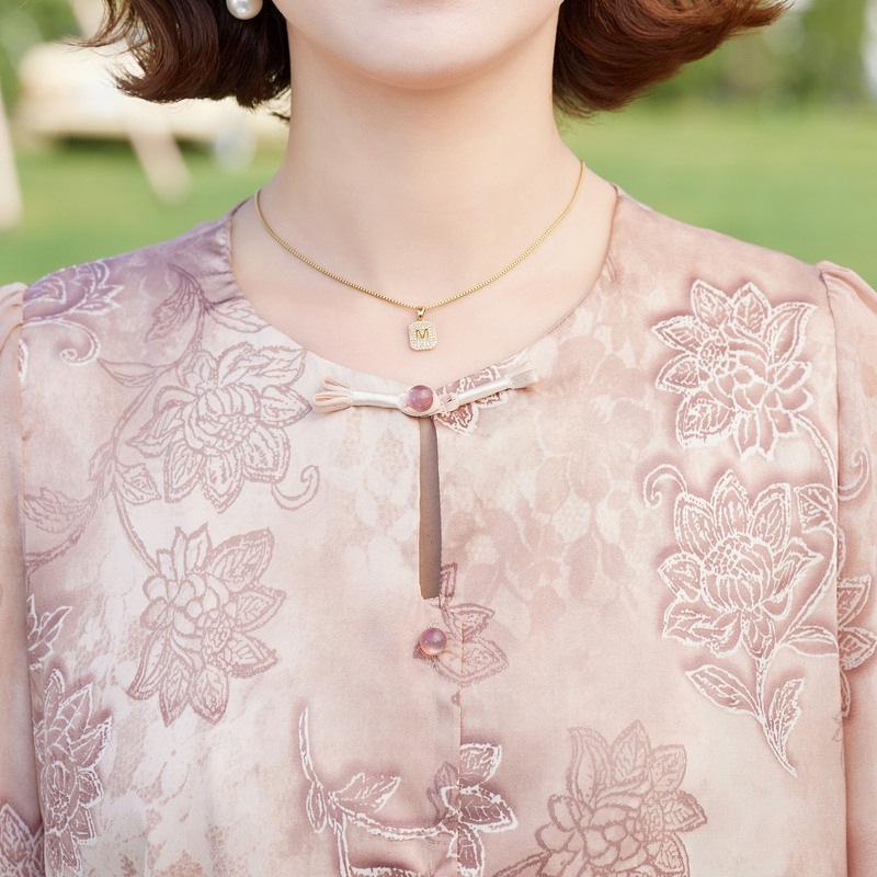 Mom's Chinese Style Blouse: Summer 2025 Chiffon Seven-Sleeve Top for Middle-Aged and Elderly Women