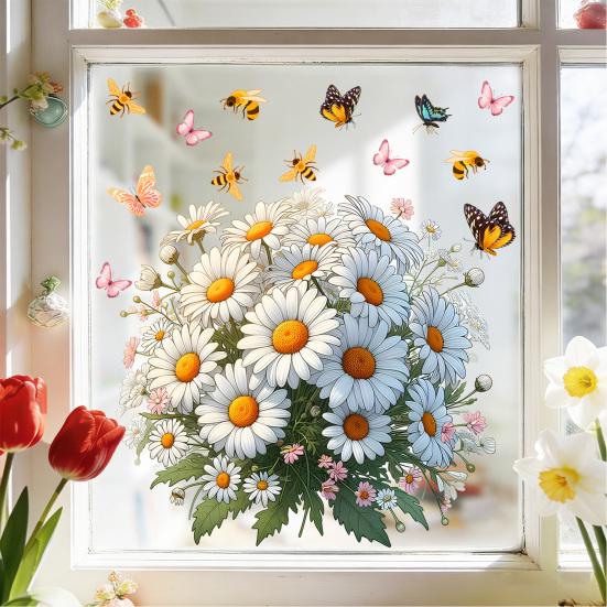 Static Window Clings Flower Butterfly Bee Wall Sticker Self Adhesive Removable Vinyl Decal