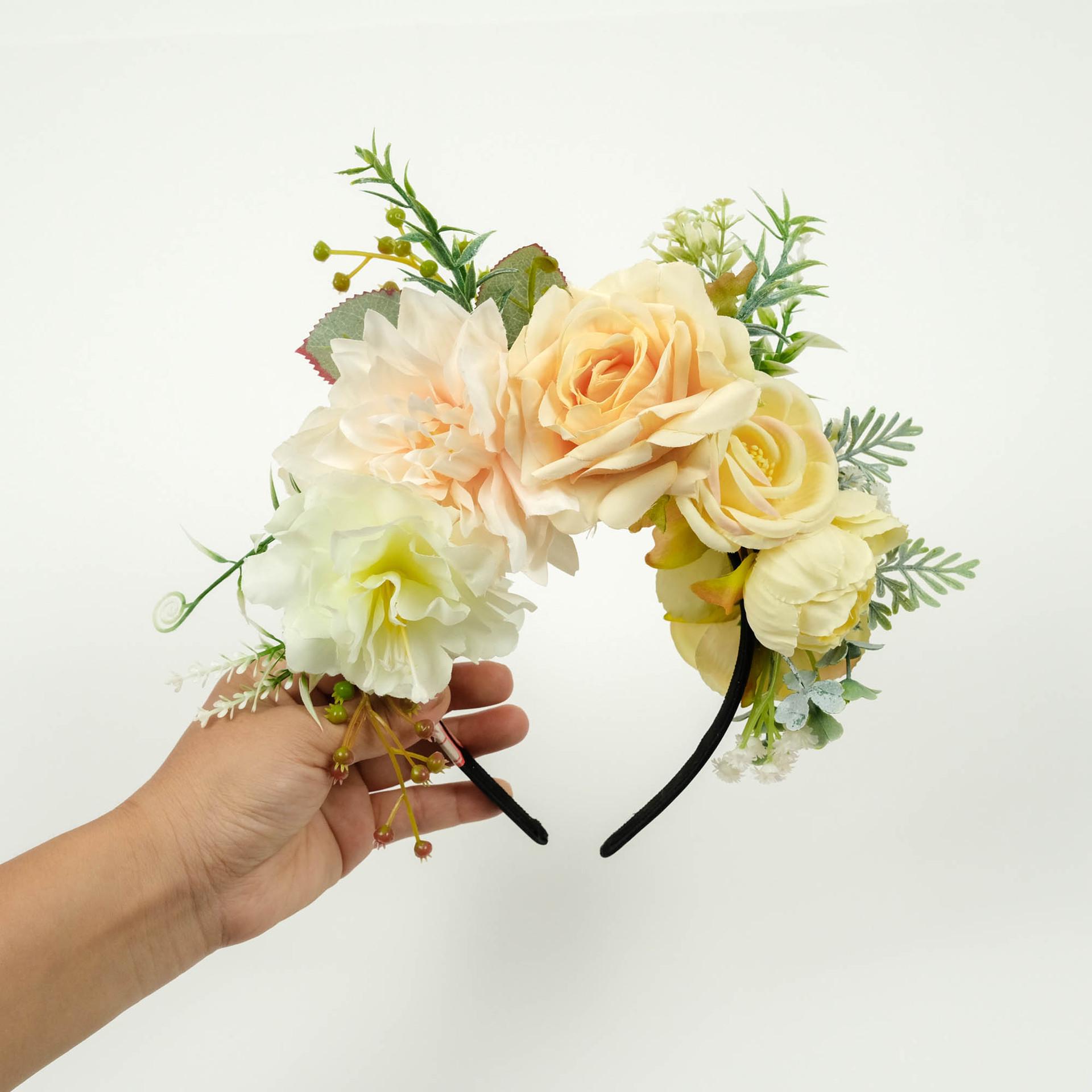 Champagne Peony Rose Double-Sided Hairpin Headband - Perfect for Seaside Travel or Photo Shoots.