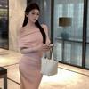 Elegant High-Waisted French Batwing Sleeve Summer Dress with Pleated Irregular Design