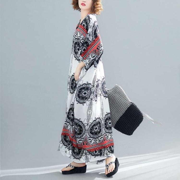 Vintage Floral Satin Maxi Long Dress for Women Plus Size Casual Loose Summer Dresses New In