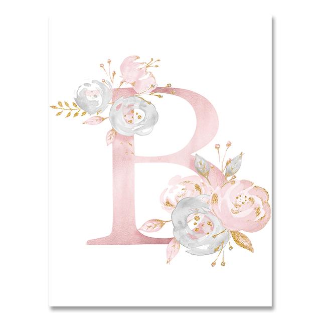 Personalized Poster Baby Name Custom Canvas Painting Nursery Prints Pink Flowers Wall Art Pictures For Girls Room Decoration No Frame
