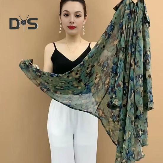 Women Shirt Lapel 3/4 Sleeve Sunscreen Shirt Printing Sun Protection Thin Mid-length Shirt Loose Fit Tops Daily Wear