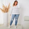 Fall Women's Round Neck Pullover Knit Sweater Plus Size Hollow Out V-Neck Tops