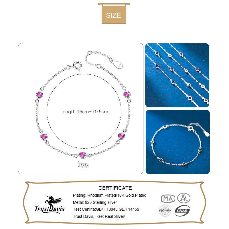Trustdavis Genuine 925 Sterling Silver Fashion Sweet Round Colour Zircon Bracelet For Women Teen Party Fine S925 Jewelry Da2689