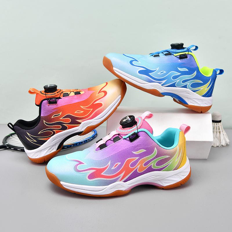 Fiberhome Children's Badminton Shoes Youth Lightweight Breathable Shock Absorption Rotating Button Table Tennis Shoes