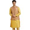 Manyavar Men's Brocade Printed Jacquard Weave Nehru Jacket (Fawn,S)